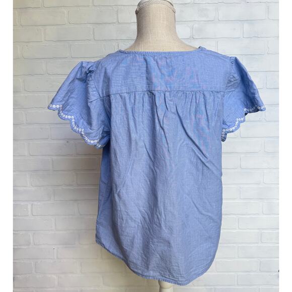 Kim Rogers Women's 100% Cotton Blue White Embroidered Scalloped Top sz M - Picture 2 of 5